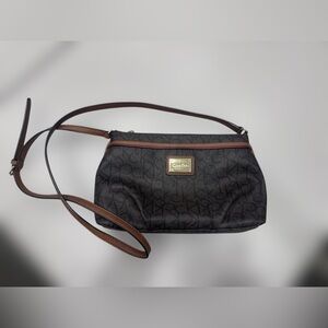 Calvin Klein Monogram Logo Zip Top Crossbody Bag Brown